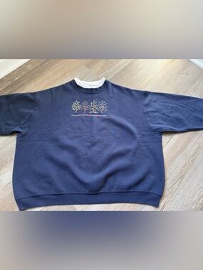 VTG TOP STITCH Grandma Sweater Crewneck Sweatshirt Festive Tree Heart Embroidery